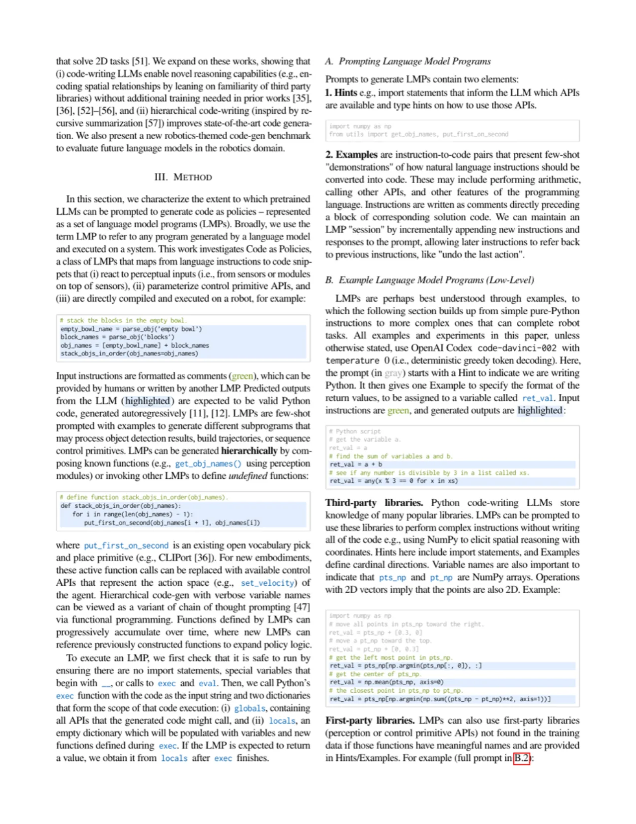CaP prompt structure and method overview