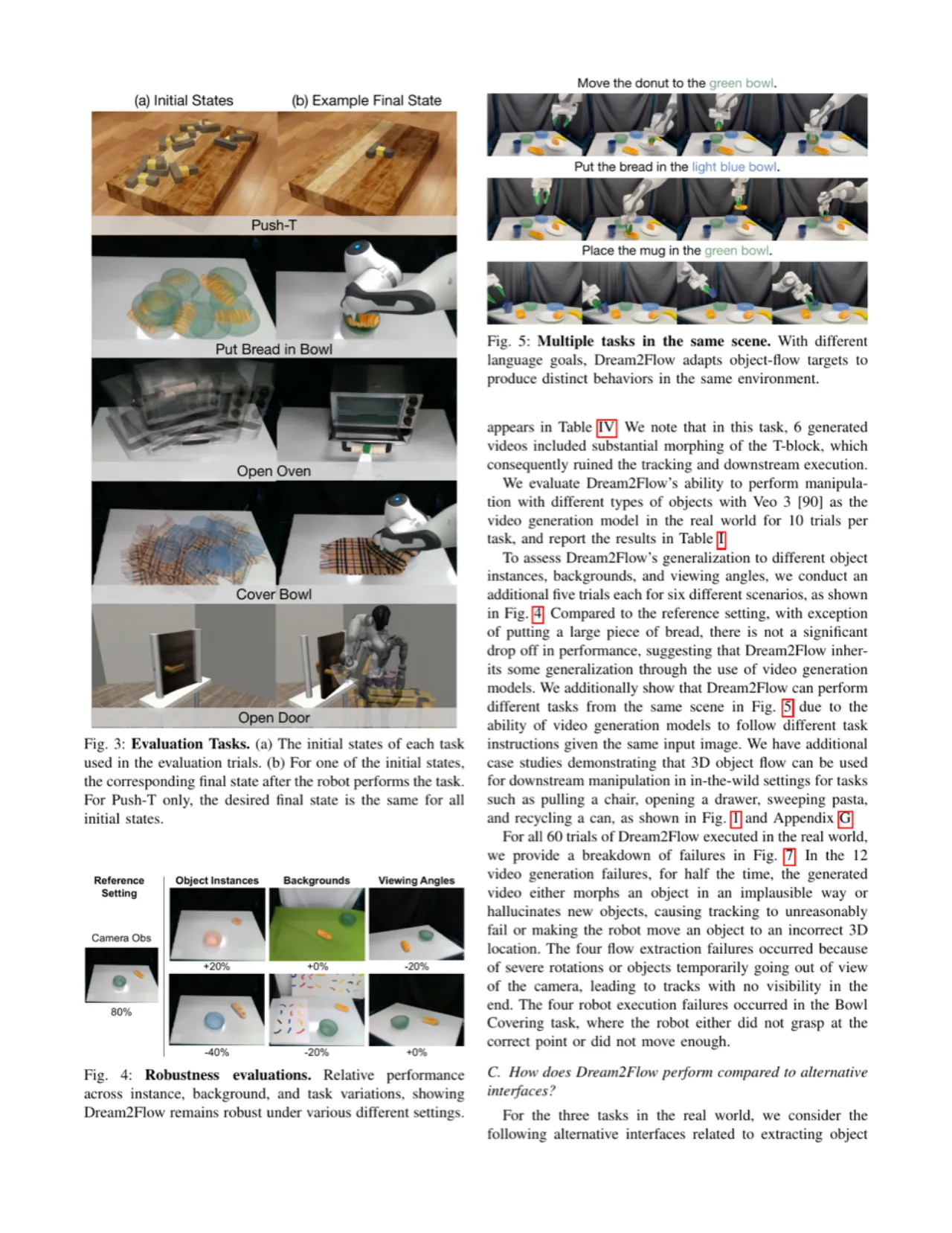 Robustness evaluation and qualitative task results