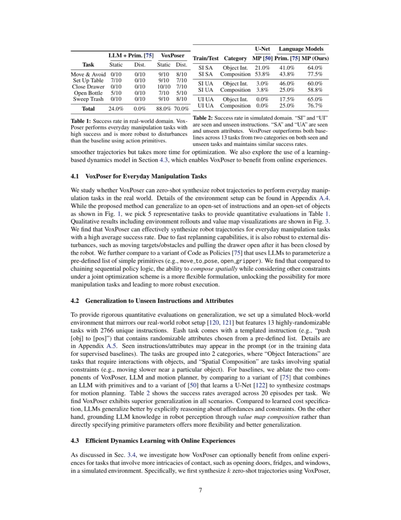 VoxPoser experiment results page